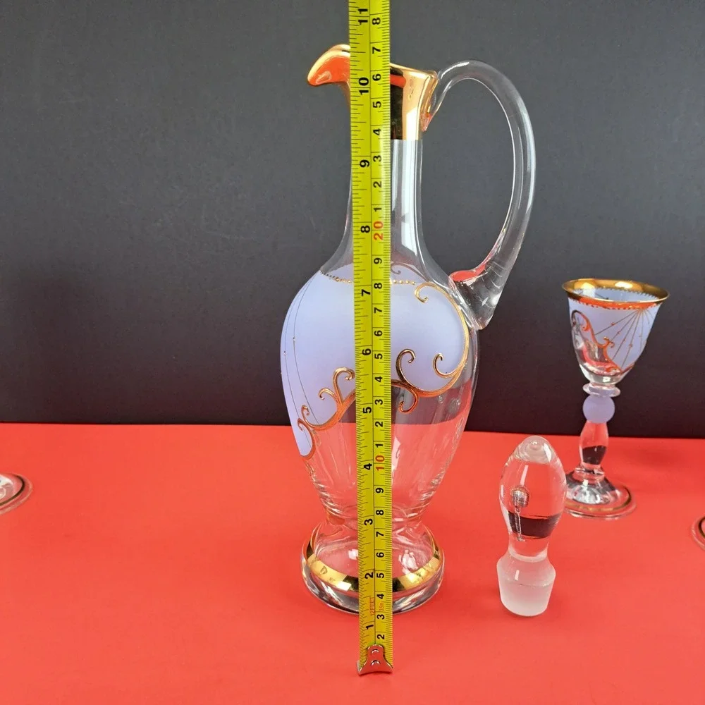 Murano Style Decanter Set Unisex OS Blue Excellent Gold Gilt 7pc Cordial Set
